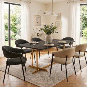 COMEDOR RECTANG 6 PERS NEGRO PTA DORADA CRUZ