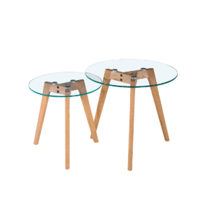 MESA DE VIDRIO C/PATA DE MADERA