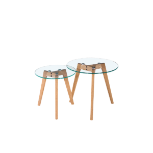 MESA DE VIDRIO C/PATA DE MADERA