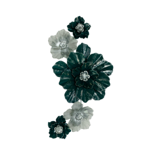 CUADRO DE METAL FLOR BLC C/HOJAS VERDES