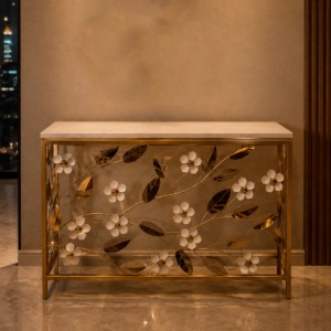 CONSOLA ESPEJO FLORES METAL